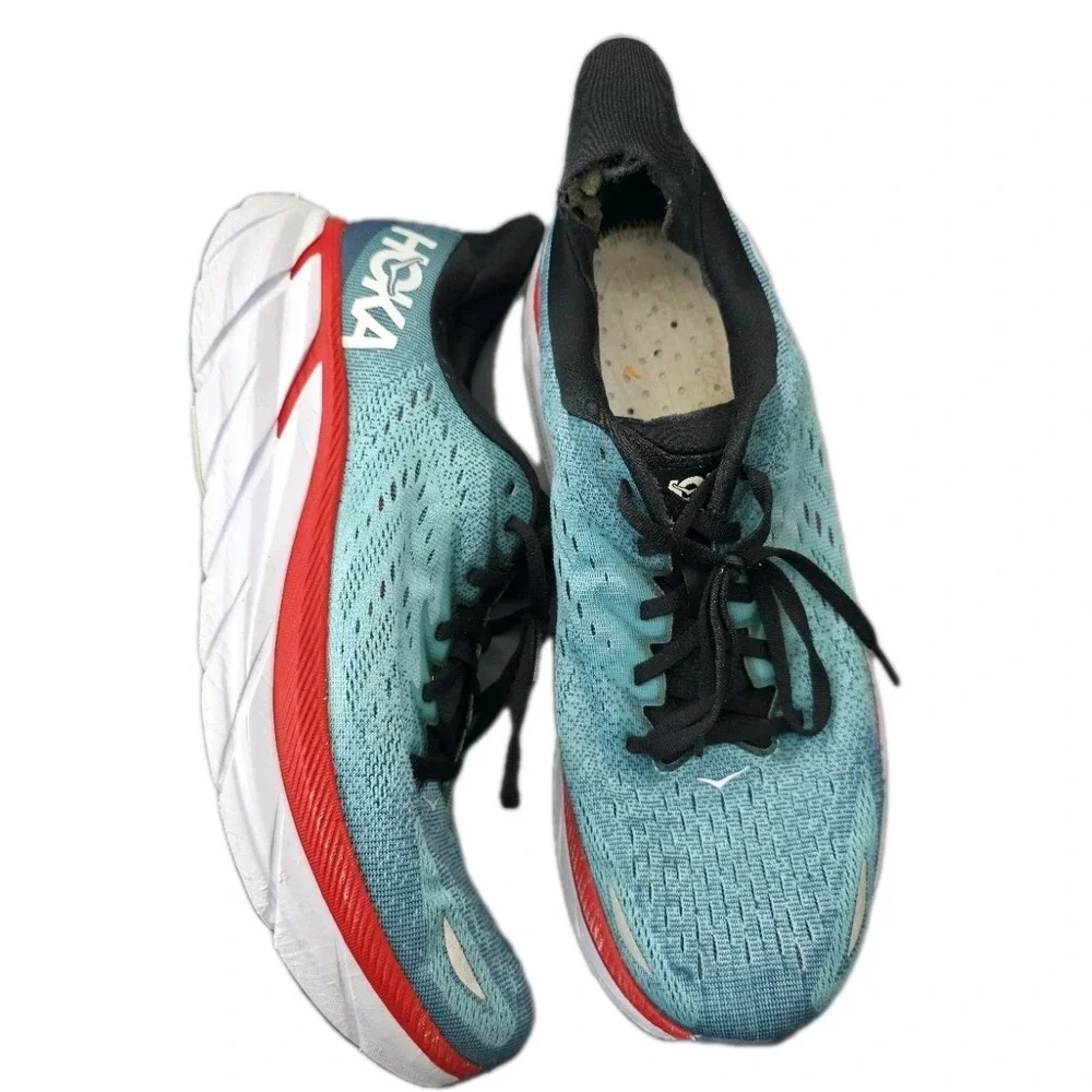 Hoka One One Clifton 8 Mens 12.2E 1121374 RTAR Blue Red Running Shoes Sneaker
